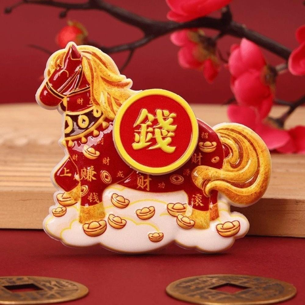 Chinese Style Fridge Magnets Cartoon Horse Year Traditional Refrigerator Magnets 3D Rotating God of Wealth Magnets