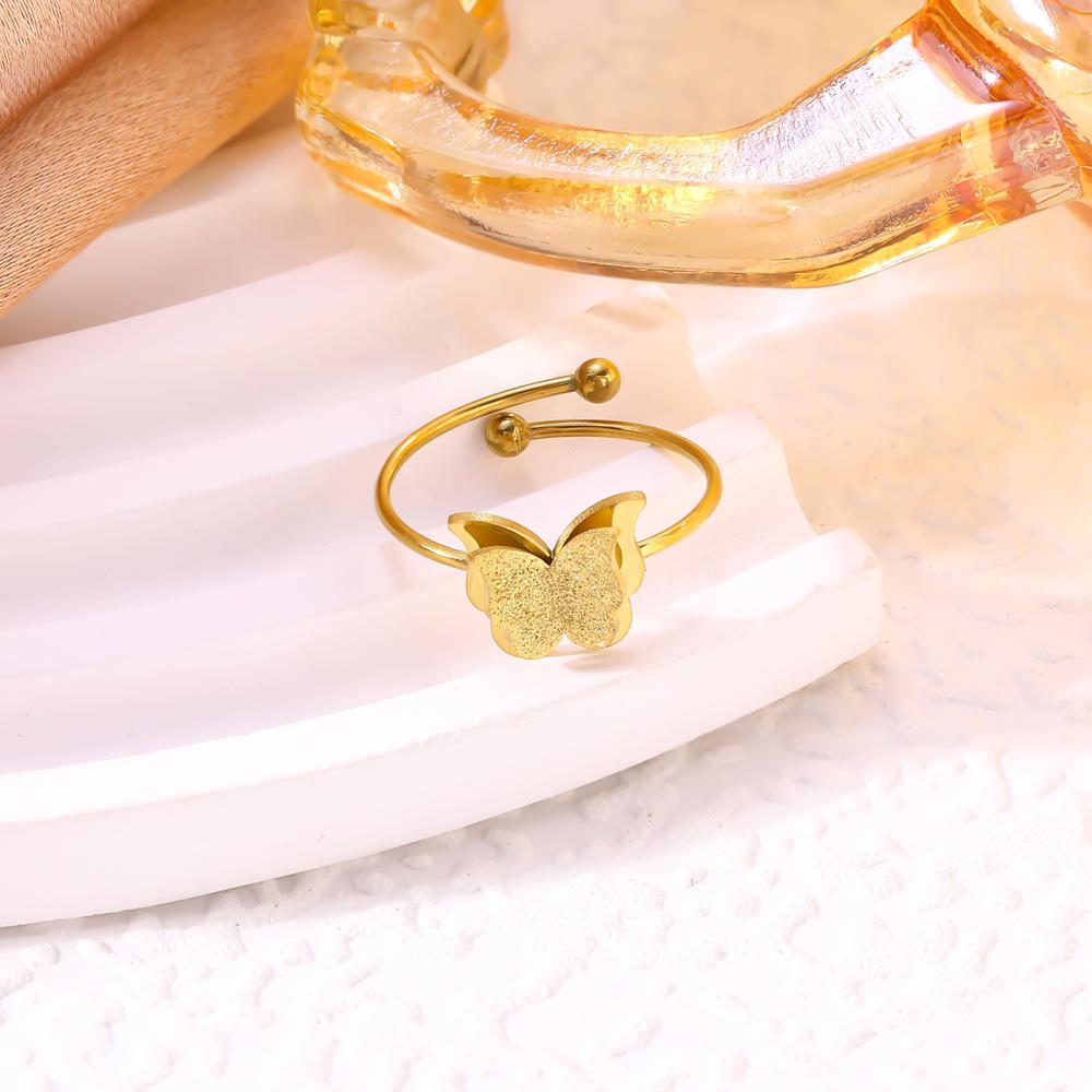 Frosted Double-layer Butterfly Adjustable Ring