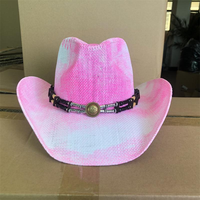 2026 cowboy hat Thickened knight girl pink thickened summer cowboy hat sun hat gradient color new jazz hat cowboy men and women 56-58cm