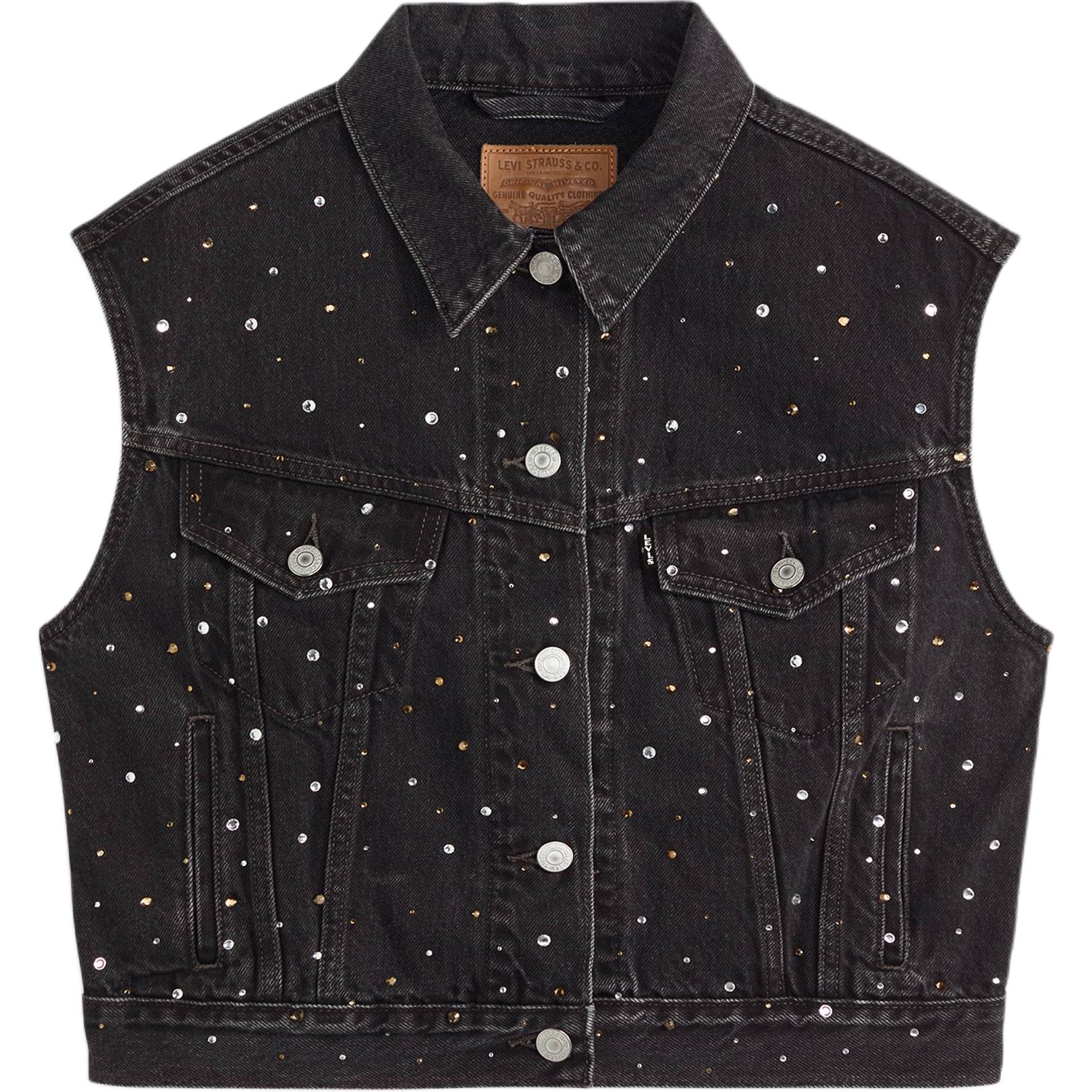 

Levis 90-х Винтажный Свободный Простой Джинсовый Жилет с Украшением из Страз Женские жилеты 001W2-0007 M
