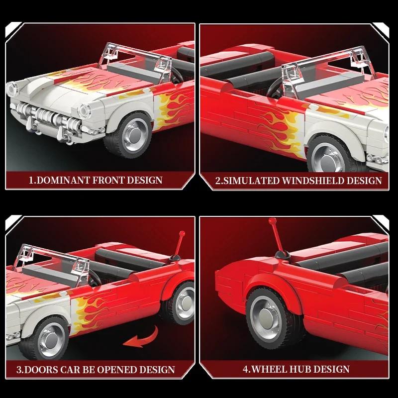 249PCS Retro C1 Convertible Car Building Blocks Flame Classic Car Models Vehicle Bricks Idea Desktop Display Kids DIY Toys Gifts