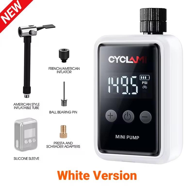 CYCLAMI HW125 Bicycle Electric Inflation Pump Mini Portable 150Psi High Pressure Air Inflator HW-125 White