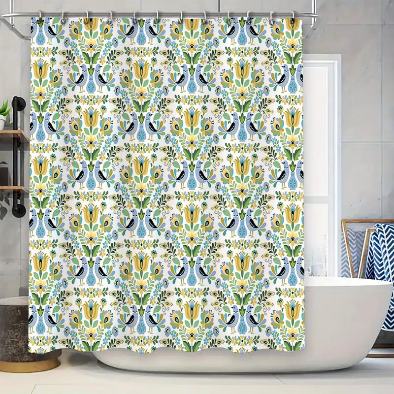 

Floral Shower Curtain Botanical Nature Birds Pattern Bathroom Decor Waterproof Fabric Liner Vintage Farmhouse Style Home Textile W60H190(CM)-1 Pcs