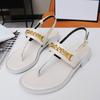 Prowow Sandals Women Chain Decor Genuine Leather Flip Flop Slides Fashion Luxury Brand Designer Woman Shoes Women Sandals