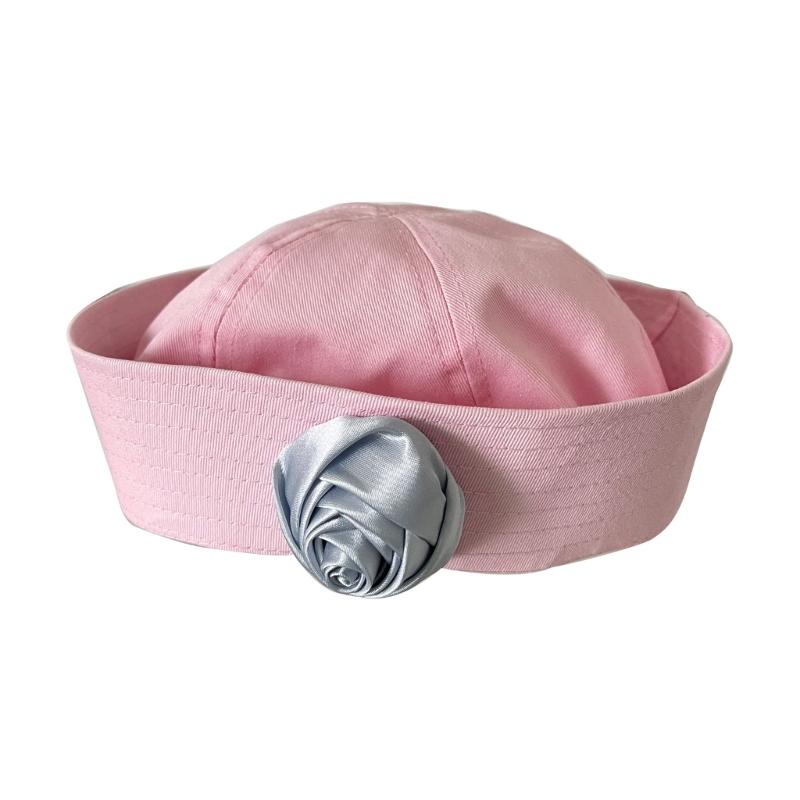 Spring Sunproof Sailor Hat Woman Commutes Captain Hat Camping Taking Photo Sailor Hat with Rose Decals for Girlfriend