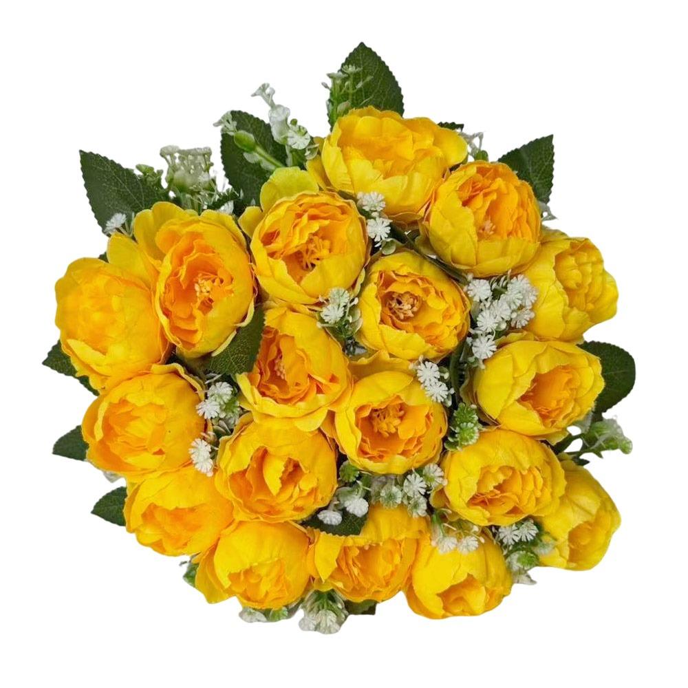 18Heads Mini Poeny Artificial Flower Multicolor Green Leaves Decorative Flower Scene Landscaping Photo Props