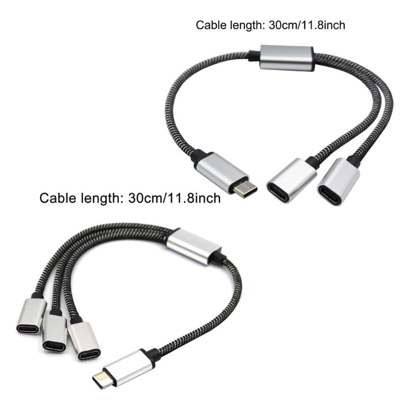 USB C Male to 2/3 USB C Female Splitter Cord Converters Multiple Hubs USB C Port Hub Charger Power Split Adapter 11.81in