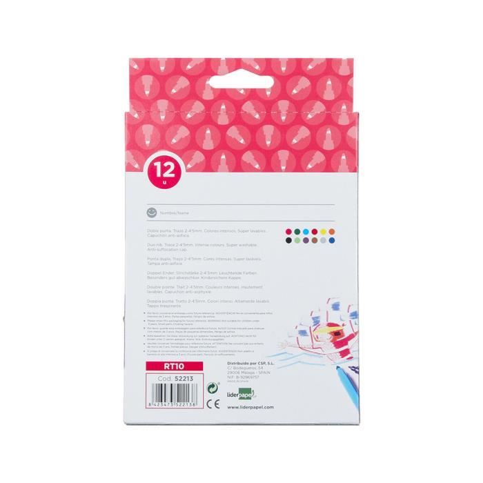 Liderpapel Duo Colouring Felt Pen 2 Tips Fibre 5mm and 2.5mm Writing Length 800m Cardboard Box 12 Units