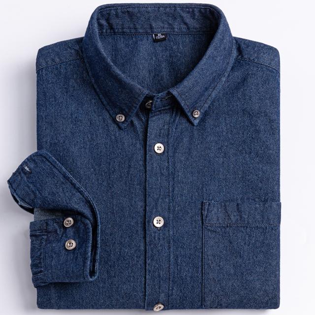 Man 100% Cotton Western Denim Pocket Shirt Long Sleeve Standard-fit Comfort Durability Soft Casual Washed Durability Work Shirts