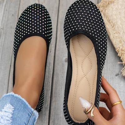 Fashion Women's Fashion Flat Shoes Spring New Round Head Shallow Mouth Cloth Surface Diamond Soft Sole Non-slip Single Shoes