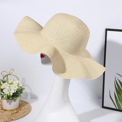 Wave Edge Hat Women's Summer Wave Edge Straw Hat Beach Vacation Sun Protection Visor Light Board Hat Embryo