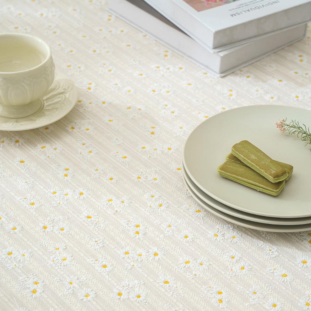 Bohemian Cotton Table Cover Non Slip White Decorative Cloth for Student Dorm Tea Table Dustproof