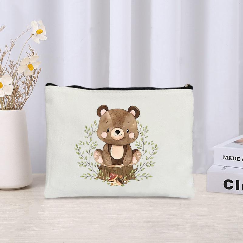 Kawaii Animals Makeup Bag Women Office Supplies Stationery Storage Travel Cosmetic Organizer Eco Canvas Toilet Bags for Ladies