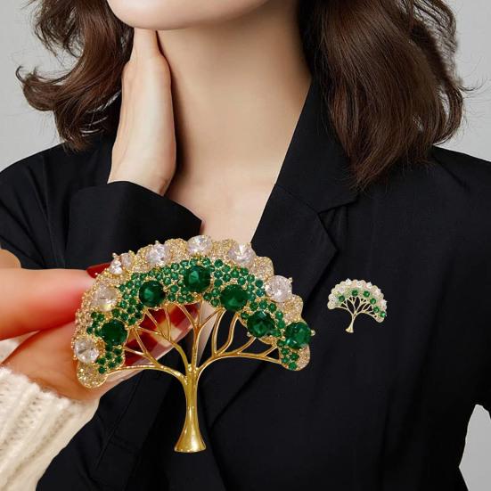 Women Brooch Sparkling Rhinestone Inlaid Money Tree Shape Anti-Exposure Buckle Suits Shirts Sweaters Bags Badge Outfit