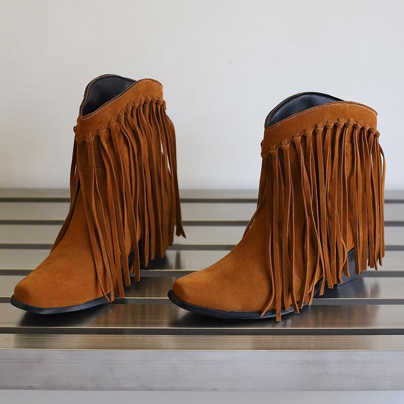 Large size autumn and winter  boots fringed small square head short boots bare boots