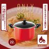 Pearl Metal 22cm Stockpot with Glass Gas Stove Only One Stage Half-Size Lid, Only, Non-stick Coating, Red, HB-6147