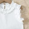 Baby Girls 2-Piece Outfit, Ribbed Ruffle Neck Top and Embellished Denim Shorts