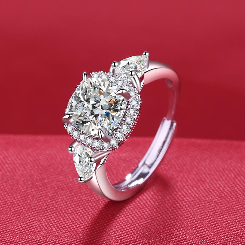 925 Silver Ring Heart AAA Zircon Open Adjustable Engagement For Women Wedding Fashion Jewelry Party Gifts