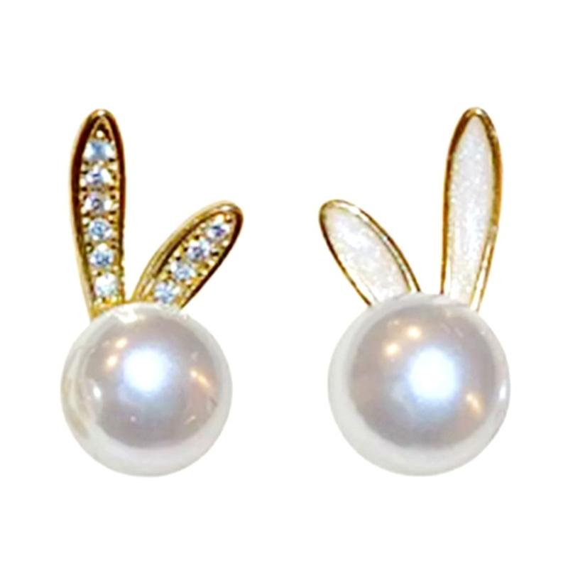 

Delicate Floral Rabbit Ears Studs With Imitation Pearls Trendy Easter Jewelry For Women Fashionable Holiday Gift 1
