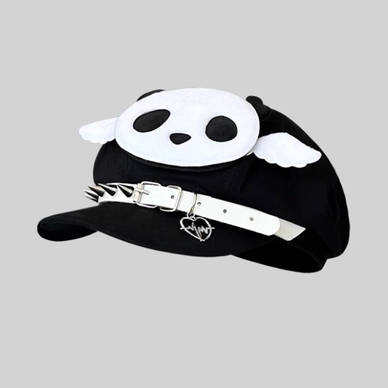 

Y2K Dopamine Panda Beret Hat Rivet Cute Sunscreen Hat Octagon Subculture Wings Hat Women s Accessories