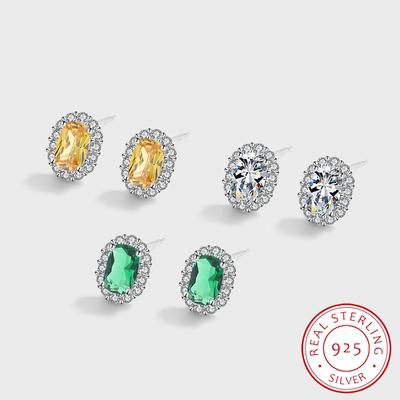 Exquisite Colorful Zircon S925 Silver Ear Ring for Women's Fashion Round Green Yellow Zircon Earrings Jewelry Anniversary Gift Sterling Silver Jewelry