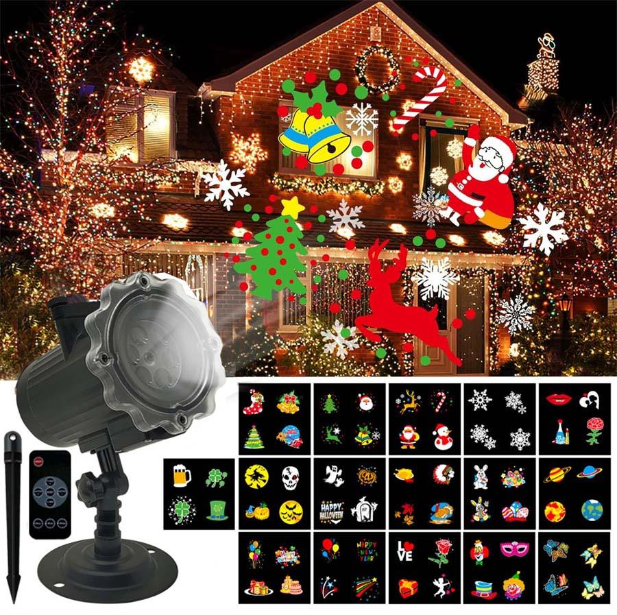 Christmas LED Projector Light Holiday Lights Projector Halloween Projector Light Outdoor with 16 Slides Landscape Projector Lamp
