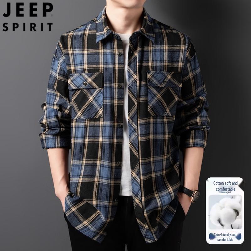 

JEEP SPIRIT Men s Plaid Long Sleeve Casual Shirt Jacket L