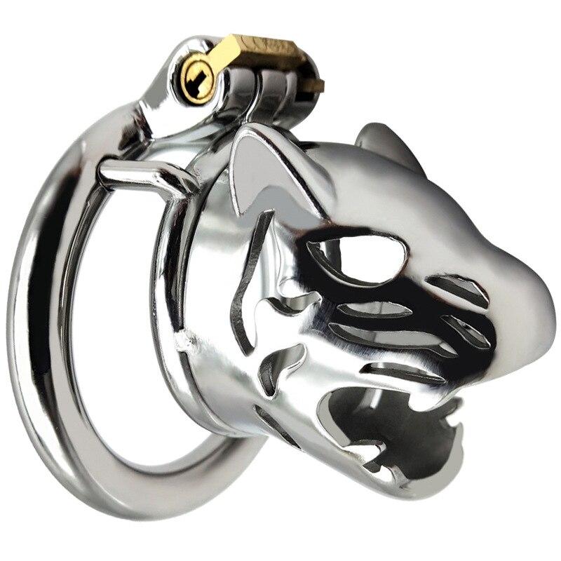 CB Chastity Lock for Men Stainless Steel Leopard Head Penis Cage Adult Sex Toy Cock Cage Cockring BDSM Slave Fetish Scrotum