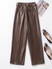 2025 Autumn Winter Women's High Waist Straight Leg Leather Pants, Wide Leg, Plus Velvet, Casual Loose Cropped Fit, Style 514.