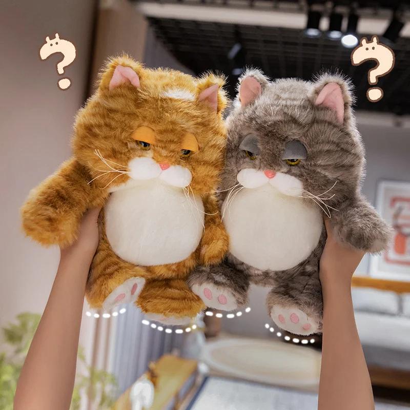 Fat Soft Cat Plush Doll with Cute Pattern Weighted Particle Sitting Design Parent-Child Game Toy for Children's Room Decoration