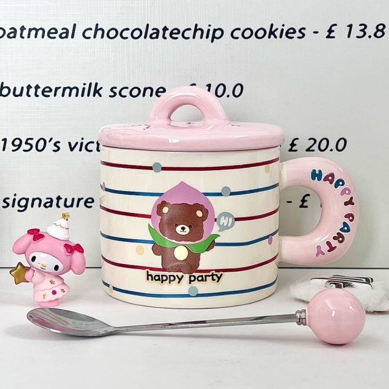 

Girl s heart cute pet mug cute contrasting color ceramic cup with lid spoon girl s coffee milk cup birthday gift 301-400ml