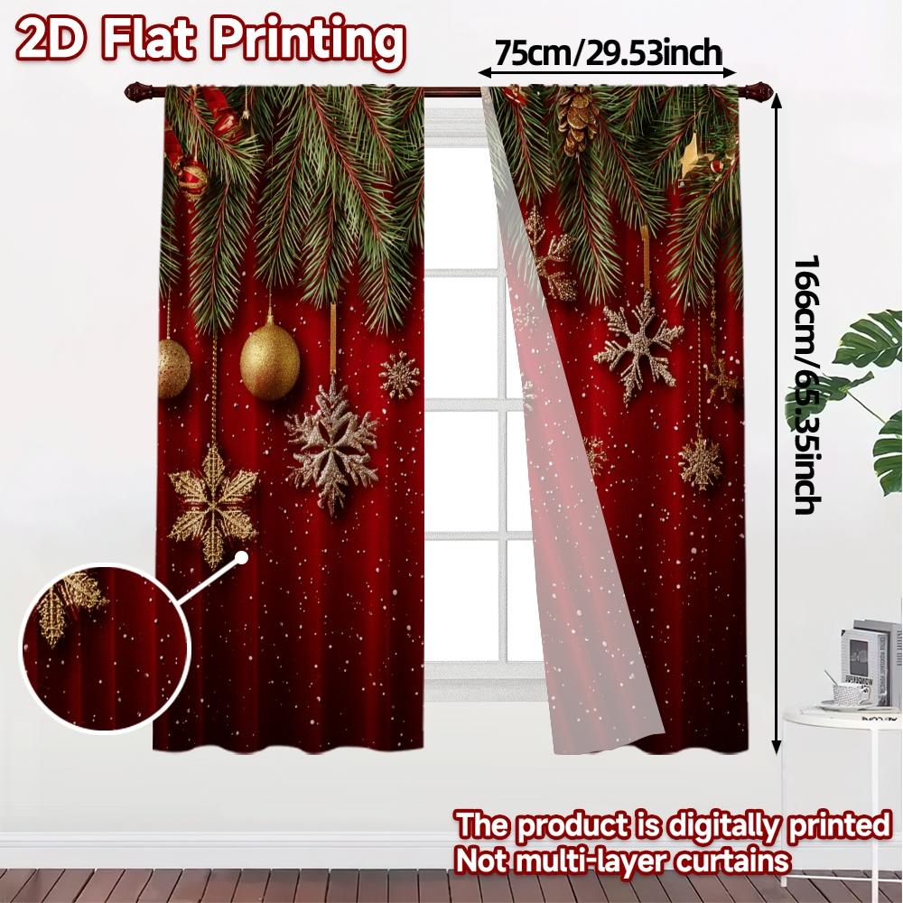 2D Flat Printing  JIT 2pcs   Curtains (Without Rod) Festive Garland Print Popular Curtains Durable Polyester Curtains Gifts