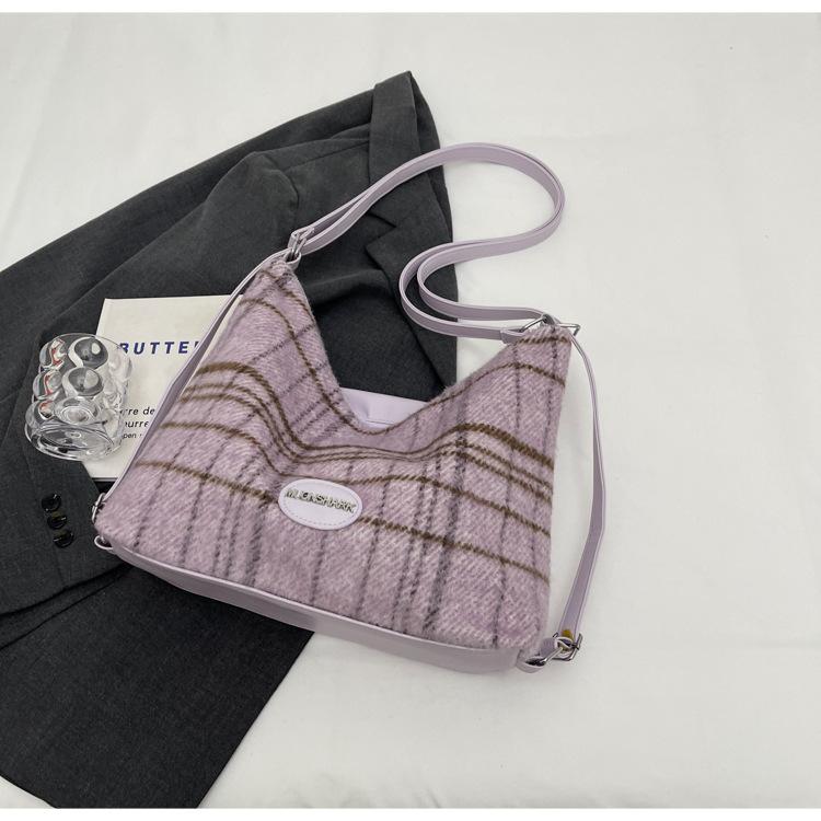 Woolen Plaid Large Bag Women's 2024 New Spring Maillard Shoulder Tote Bag Multi-purpose Large-capacity Backpack