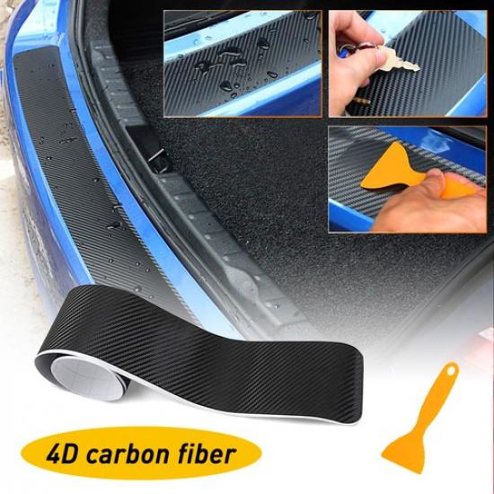 Black Carbon Fiber Film Car Trunk Guard Plate Sticker Moulding Trim Accessories