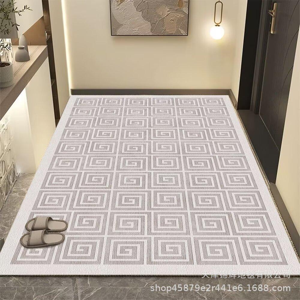 Simple Checkerboard Circle Velvet Carpet Entry Porch Floor Mat, Advanced Sense, Dirt-Resistant And Easy To Take Care Of, Wear-Resistant