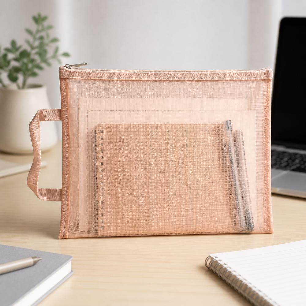 A4 Document Storage Bag Nylon Cosmetic Makeup Bag New Mesh Zip Bag  School Supplies
