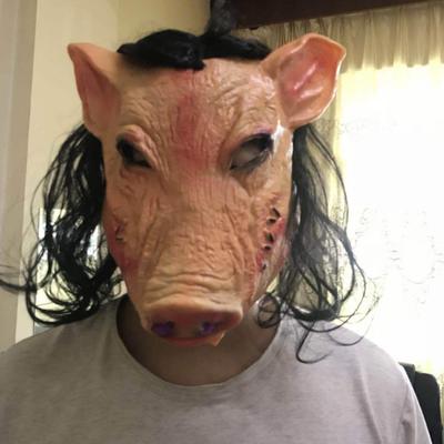 Halloween-Maske aus Latex, Schweinekopf-Kappe, Halloween-Festival-Party, ausgefallene Schweinegesichtsmasken mit Haaren