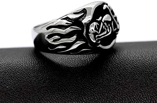 Uloveido Men's Black Titanium Steel Biker Ring Flame Motorcycle Ring for Men Dad Birthday Father's Day Gift Y510