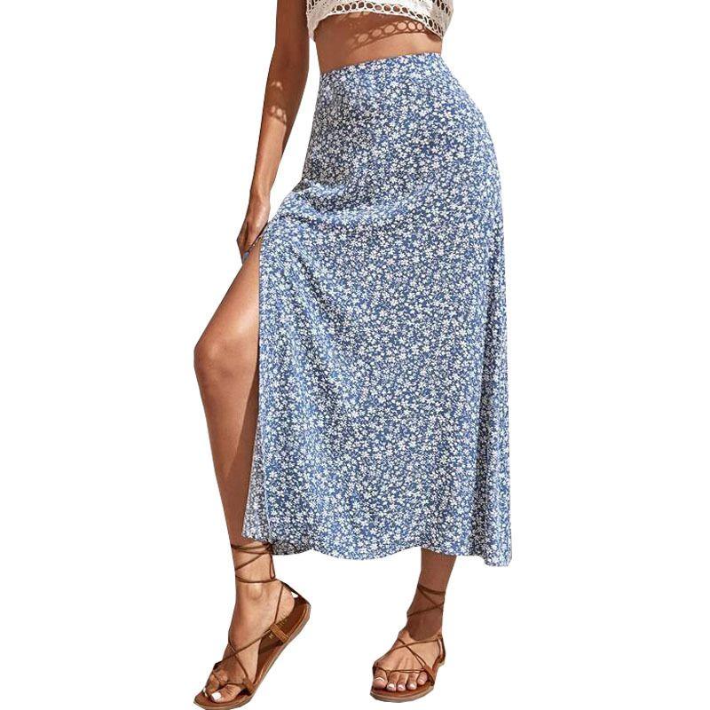 Floral Slit Bag Hip Mid-Waist Dress Floral Slit Loose Package Hip Mid-Rise Maxi Dress