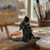 Hooded Lady Statue Gothic Reaper Figurine 3D Printed Dark Fantasy Shelf Sitter Figurine for Display Mysterious Black Robed Women Pouring Tea