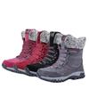 Women Winter Velvet Plus PU Snow Boots Casual Suede Medium Warm High Top Cotton Shoes Large Antiskid Solid Color Lace Up Rope