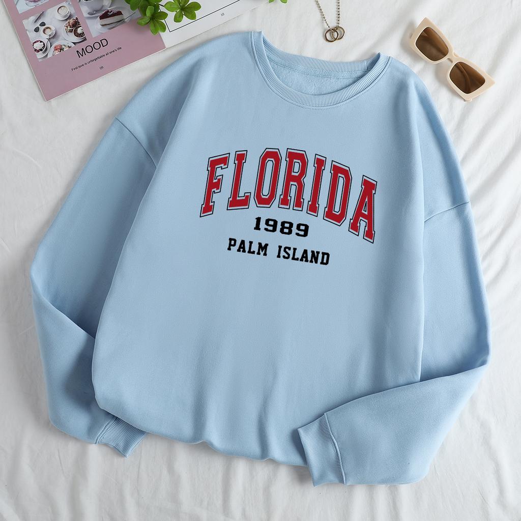 Herbstlicher Schriftzug "Florida 1989 Palm Island" Grafik bedruckte Hoodies Modische lässige Sport-Langarm-Damen-Hoodies