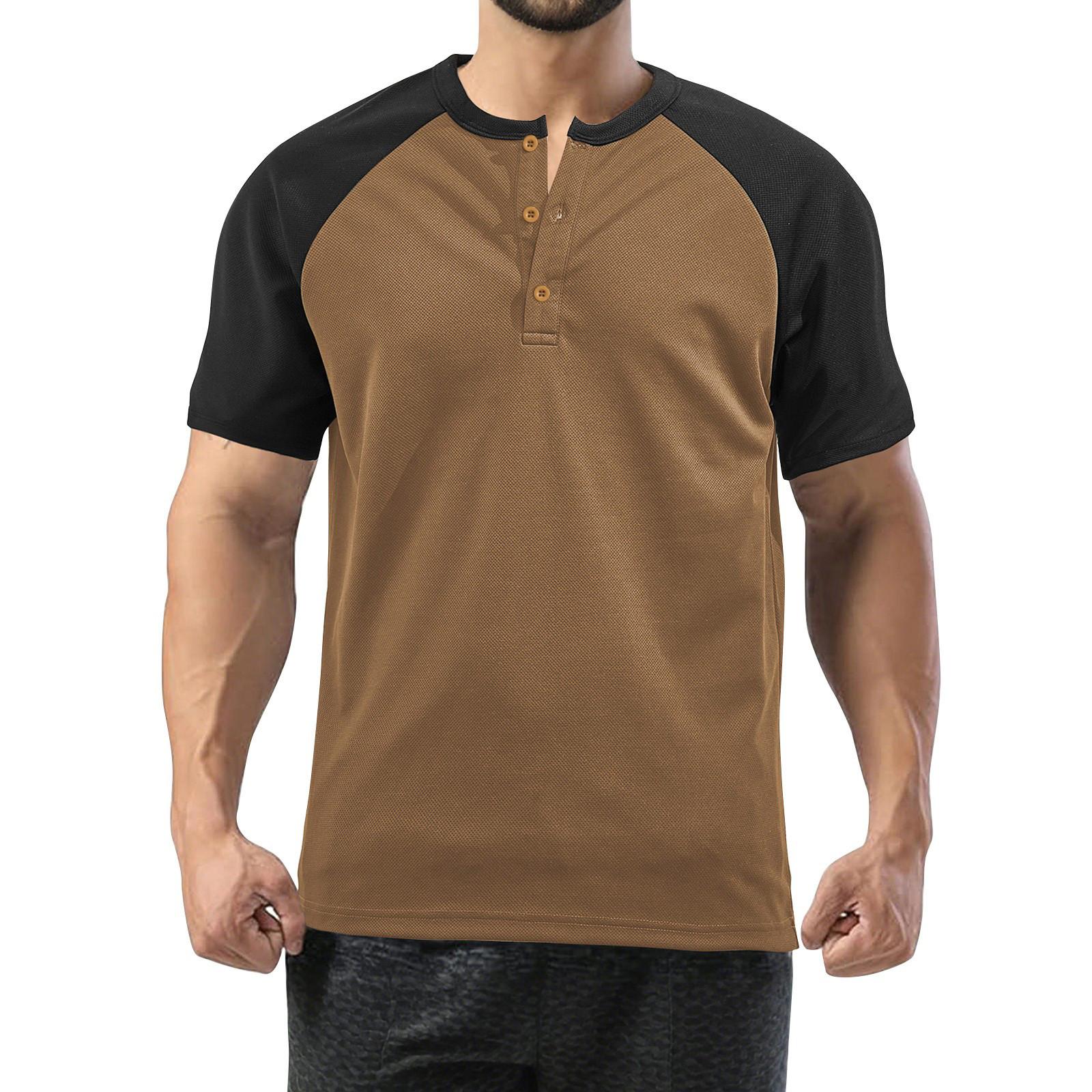 Men s Summer Colorblock Retro Short Sleeve Tops Men s Casual Fashion Tops XL