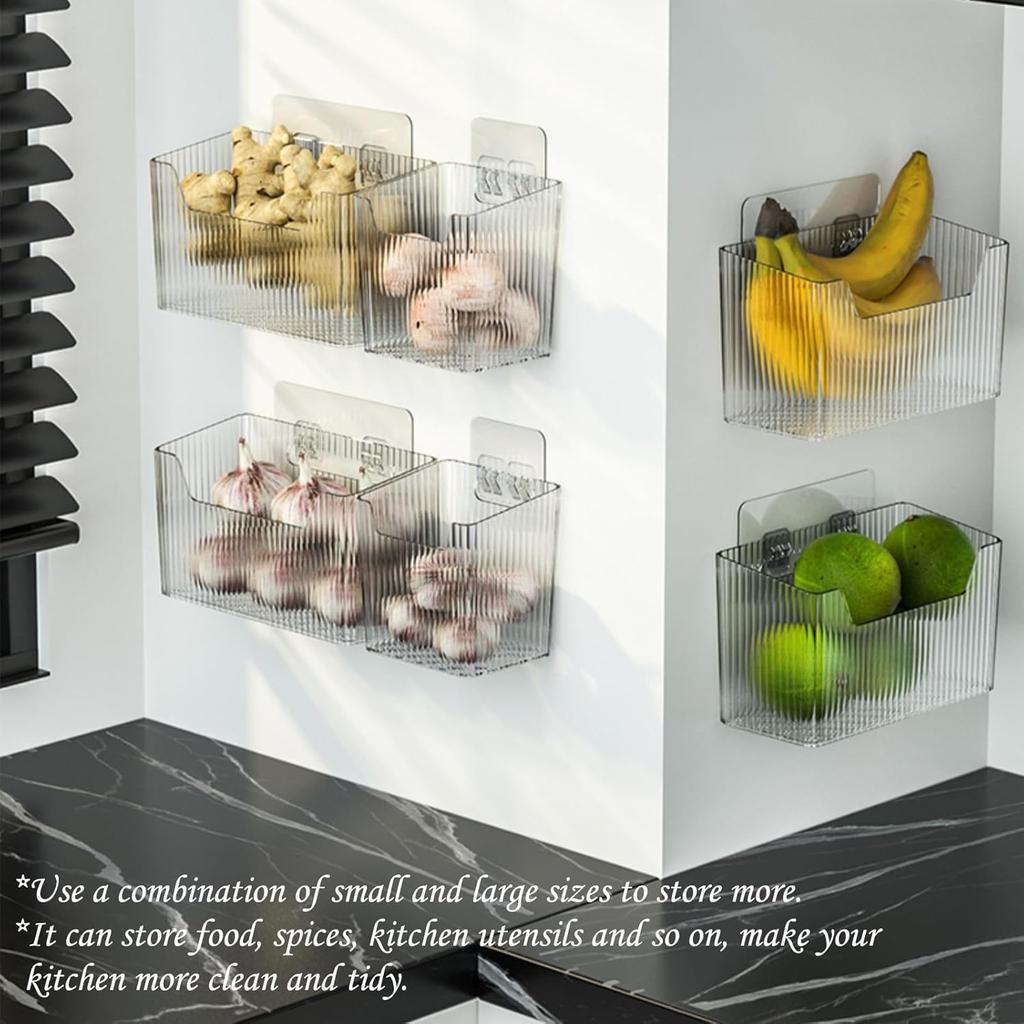 Set Of 2 Storage Organizer Bins Wall Mounted Shower Basket, Shower Caddy Stackable Clear Plastic Makeup Organizer Adhesive Hanging Bin for Bathroom,