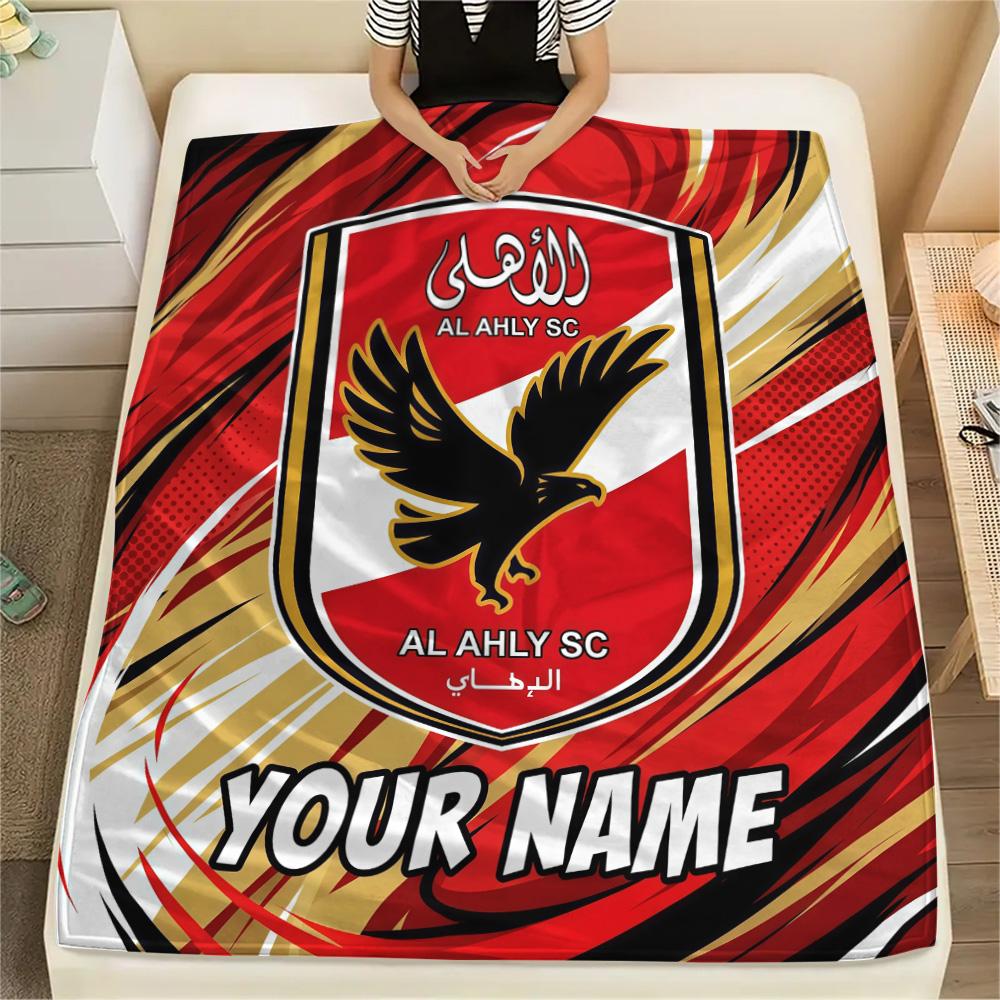 Custom Name Al Ahly SC Flannel Blanket, High quality Comfortable for All Seasons, Home Decor, Warmth and Comfort