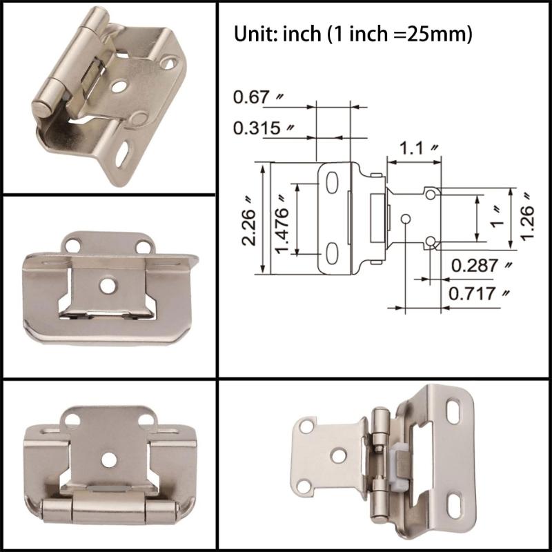 2 Pack Antique Steel Closing Cabinet Hinges 1/2Inch Overlays Half Hide Designs Portable for Kitchen Cabinet Door