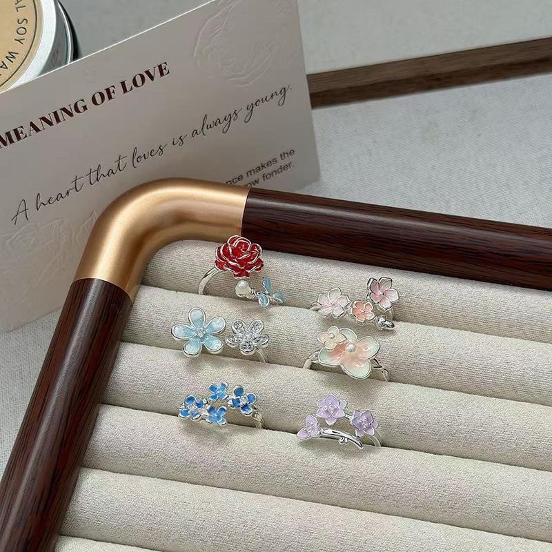 Inel Deschis Floare Zână Super Schimbare Graduală Email Stil Dulce Design Nișă Feminină Modă Vânt Rece Inel Index Pliabil