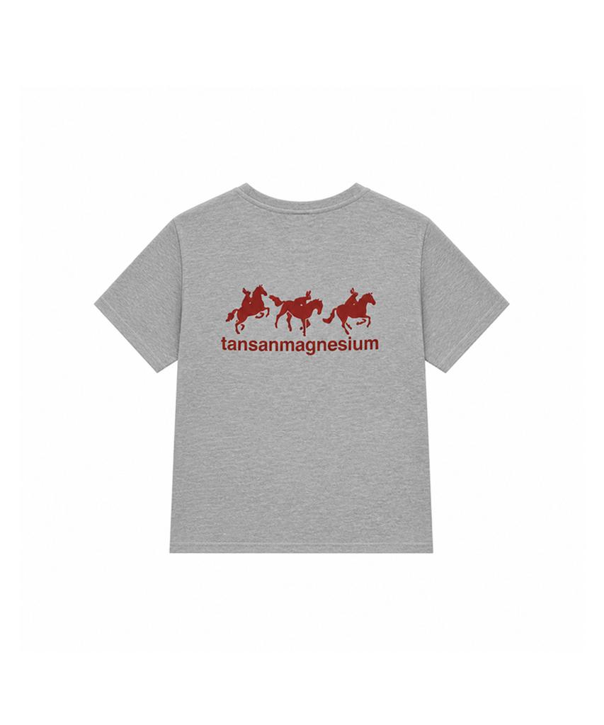 Tansanmageunesyum Horse Rabbit T-Shirt (Gray/Red)