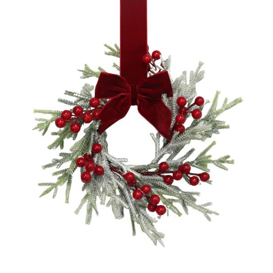 Mini Christmas Cabinet Wreath for Kitchen Red Berry Door Wreath with Bow for Farmhouse Holiday Xmas Party Decoration