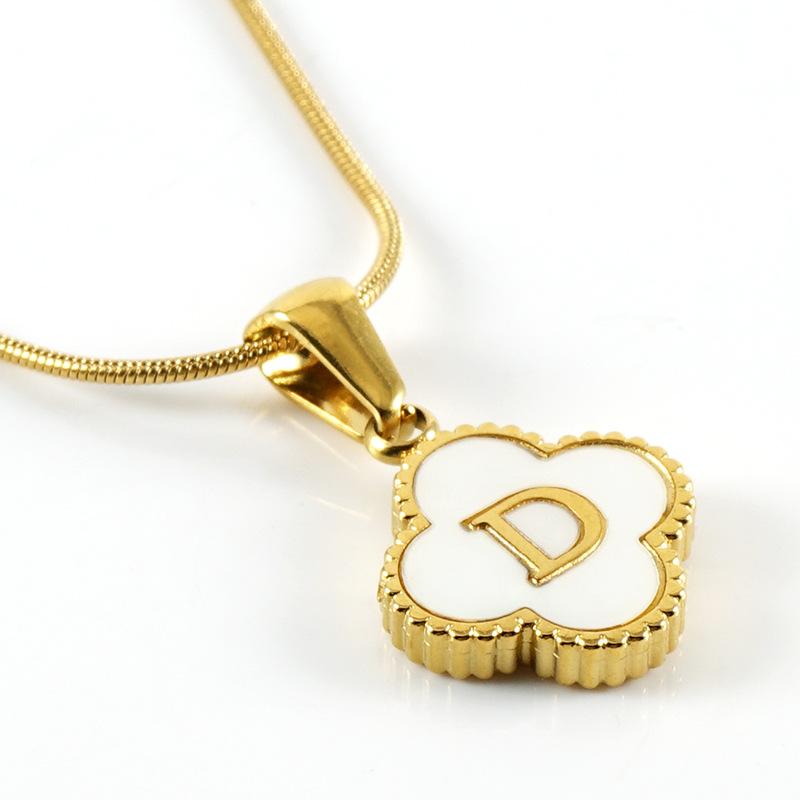 Simple 18K Four-leaf Clover Letter Necklace Female Snake Bone Chain Shell Letter Pendant Jewelry 2026